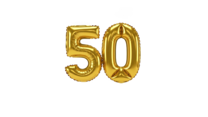 Golden balloon numbers 50 isolated on transparent background