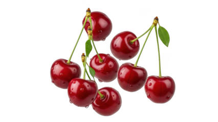 Fresh cherries cluster isolated on transparent background