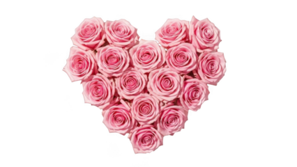 Heart shape of pink roses isolated on transparent background