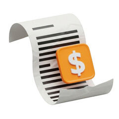 Receipt with dollar symbol isolated on white background