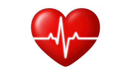 Red heart with pulse line isolated on transparent background