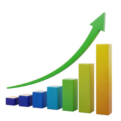 Growing bar graph with arrow isolated on white background