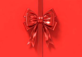 An excessively big bow big red latex bow, centered on a bright red background