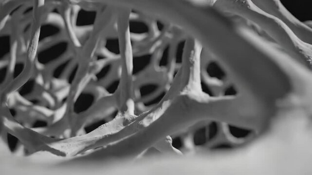 Abstract bone structure close up with intricate network on black background