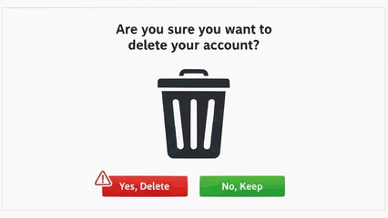Account deletion confirmation dialog box with trash can icon