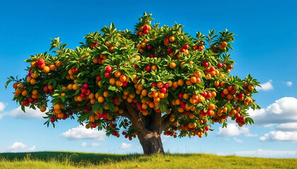Large tree with enormous oranges. Fantasy garden