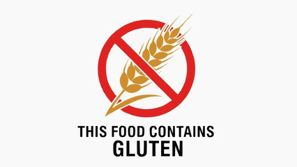 Gluten warning sign with wheat in red prohibition symbol