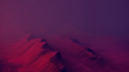 A mysterious mountain range shrouded in a deep purple misty atmosphere