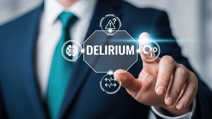 Businessman interacting with delirium concept on futuristic interface