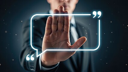 Businessman interacting with virtual speech bubble interface