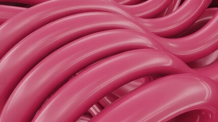 A close-up view of a pile of pink coiled tubes with a shiny surface