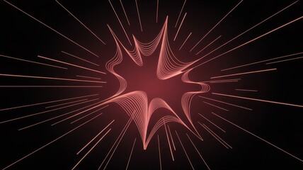 A vibrant red starburst graphic with dynamic lines on a black background