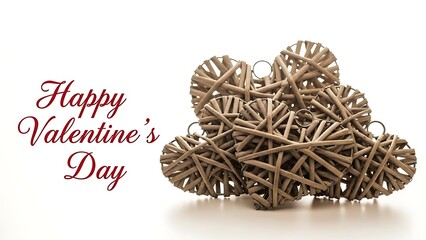 Woven wooden heart decorations symbolize rustic romantic love for a happy valentine celebration