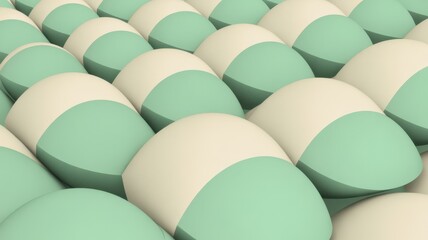 A close-up view of many pastel green and white half-sphere shapes arranged in rows