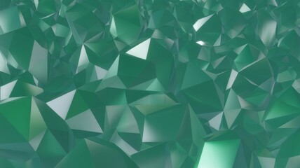 A vibrant green crystal background with many shiny facets and triangles