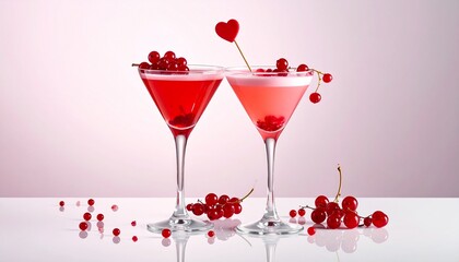 Valentine mocktail drink, red berries garnish, glass reflection, studio lighting