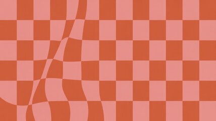 A vibrant orange and pink checkered pattern with a wavy design