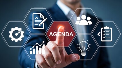 Businessman Touching Digital AGENDA Interface - Meeting Planning & Task Management Concept