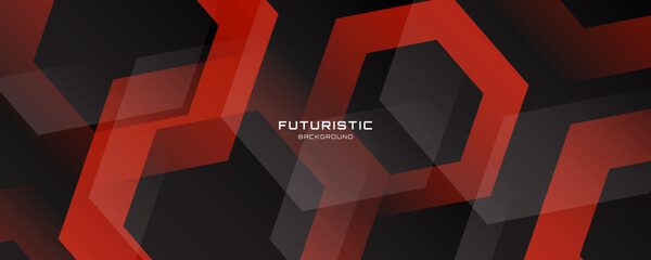 3D red black abstract background overlap layer on dark space with hexagons effect decoration. Modern graphic design element cutout style concept for web banner, art, flyer, card, or brochure cover
