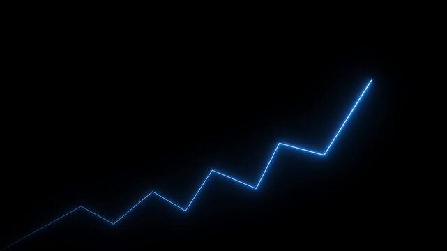 Glowing neon Market Recovery Concept. Successful growth trend line graph going Up.Abstract neon line arrow down business graph
