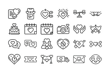 Valentine&rsquo;s Day Outline Vector Icon Set &ndash; Love, Romance, Hearts and Couples