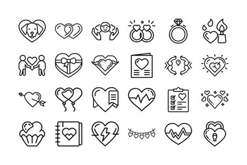 Valentine&rsquo;s Day Outline Vector Icon Set &ndash; Love, Romance, Hearts and Couples