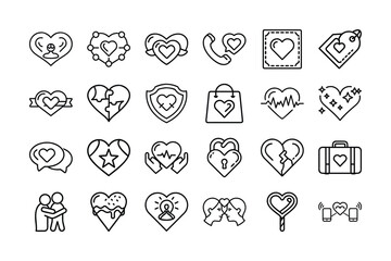 Valentine&rsquo;s Day Outline Vector Icon Set &ndash; Love, Romance, Hearts and Couples