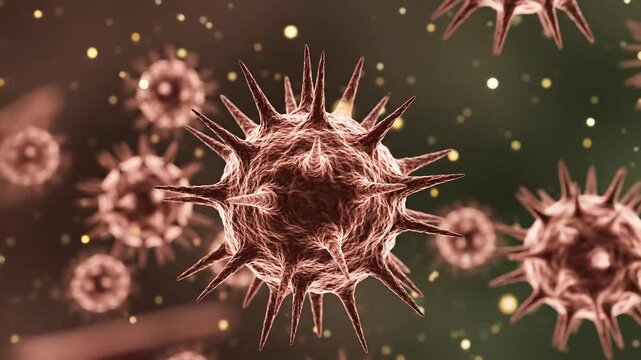 Abstract illustration of microscopic viral particles with spiky surface