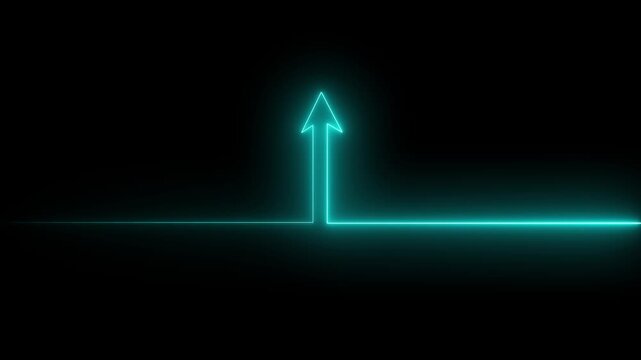 Abstract glowing neon business graph growth arrow up arrow. neon arrow business graph icon animation. Growing market trend concept. on a black background.4k motion video