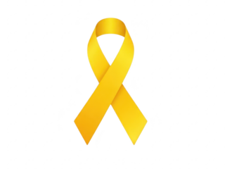 Yellow ribbon symbolizing awareness and support on isolated transparent background