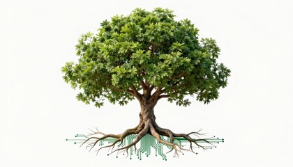 Digital tree illustration combining nature and technology captured in a minimalist style to showcase the harmony of growth and innovation