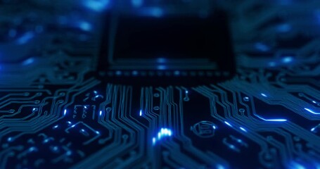 AI Network Grid – Processor and Circuit Board Macro Animation - Powered by Adobe