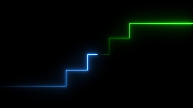 Glowing neon increase business graph arrow chart animation on black background.Glowing neon up business graph animation with arrow and black background.4k motion
