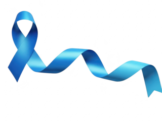 Blue ribbon symbolizing awareness and support on isolated transparent background