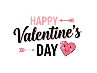 Happy valentines day greeting with heart and arrows on transparent background