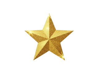 Glittery gold star shape decoration isolated on transparent background