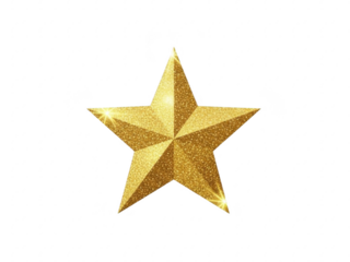 Glittery gold star shape decoration isolated on transparent background
