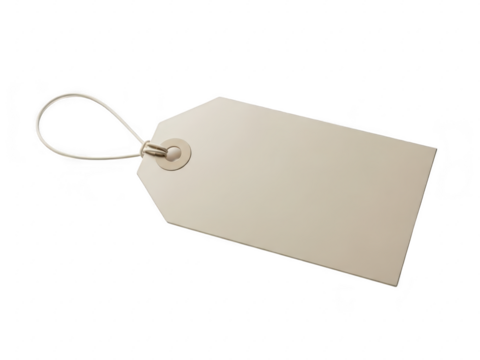 Blank beige price tag with string on transparent background for shopping and sales - Powered by Adobe