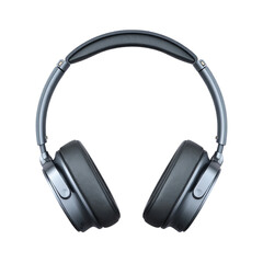 Black over-ear headphones with silver accents isolated on a transparent background
