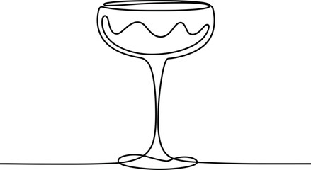 A continuous line drawing of an elegant coupe glass for cocktails or champagne