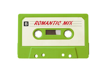 Vintage audio cassette with romantic music mix isolated, love song compilation