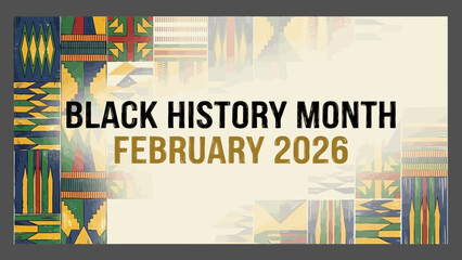 A colorful vector graphic celebrating Black History Month in February 2026 with a vibrant African-inspired pattern