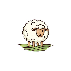 Obraz premium Whimsical graphic of a fluffy lamb standing on a patch of vibrant green pasture