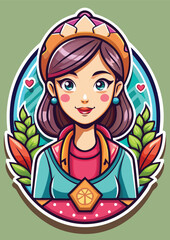 Cartoon female character in traditional attire