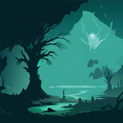Dark fantasy swamp landscape 