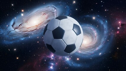 Naklejka premium Soccer ball in the cosmos