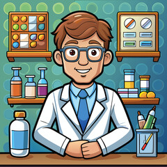 Smiling male pharmacist in a pharmacy setting