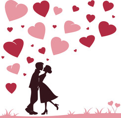 Romantic couple with hearts illustration