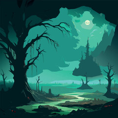 Dark fantasy swamp landscape 