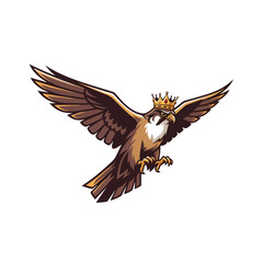 Obraz premium Majestic Crowned Falcon Illustration in Dynamic Flight, a Powerful Regal Bird Emblem